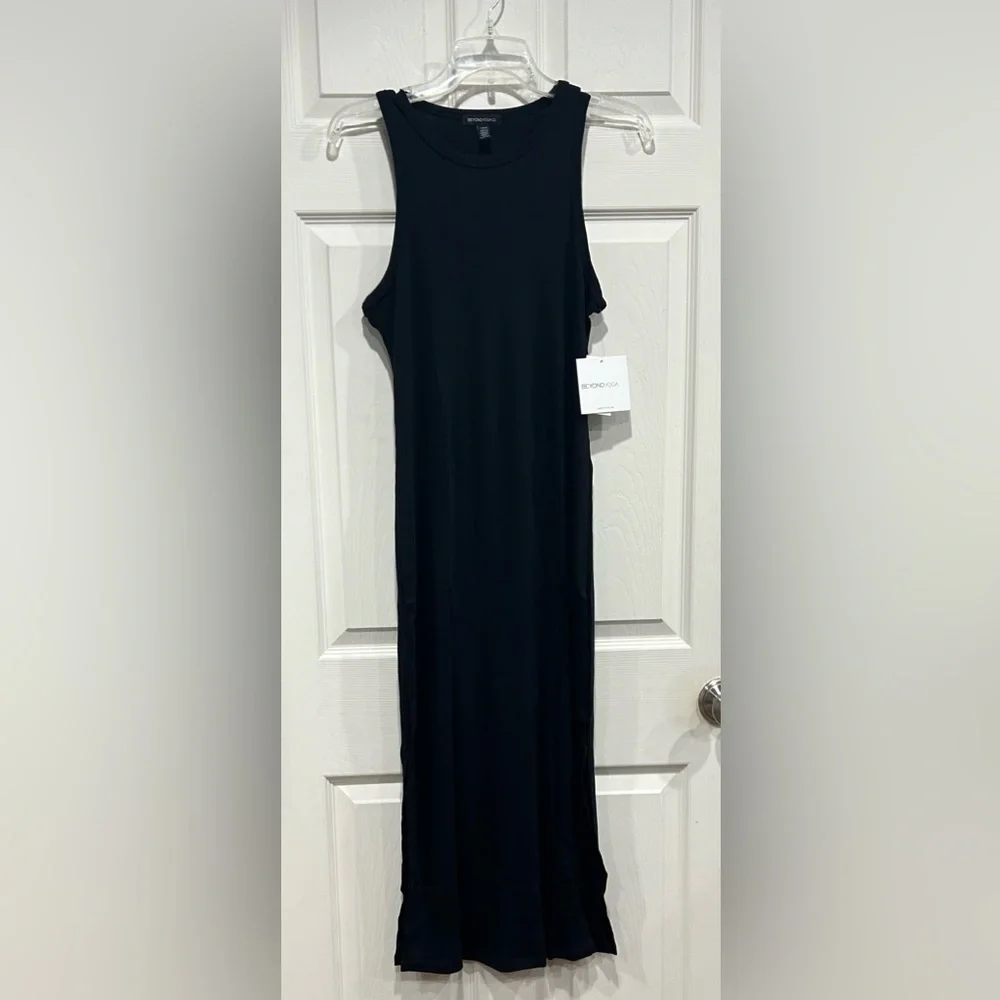 Beyond Yoga Women's XL Formation Tank Dress Black NWT Midi Racerback Soft Slit